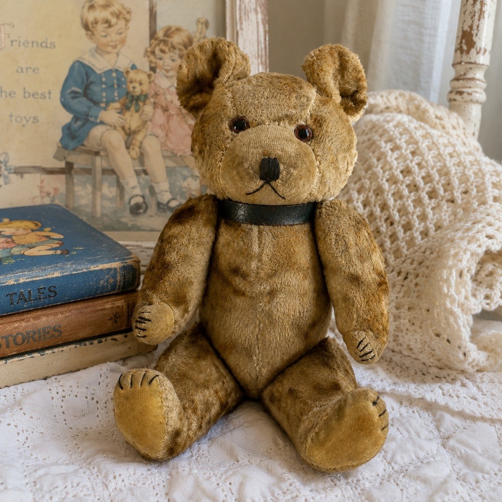 Vintage 1950s Made in Japan Mohair Teddy Bear 8" Jointed Original Collar